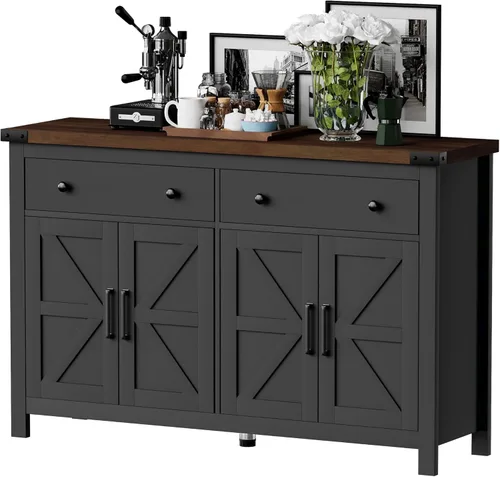 Miniatura 15 de VVFLU 55" Modern Farmhouse Buffet Cabinet with Storage, Coffee Bar Cabinet with 2 Drawers and 4 Barn Doors, Sideboard Storage Cabinet for Kitchen