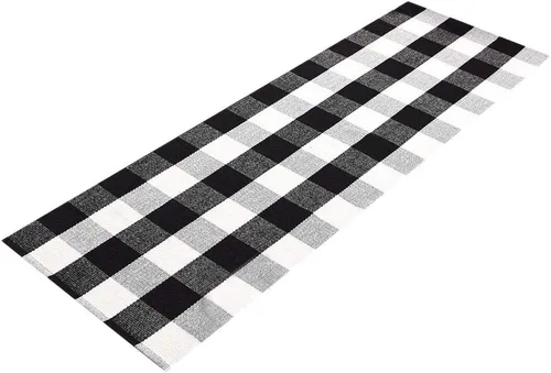 Miniatura 10 de Levinis - Alfombras de pasillo de cocina - Negras y blancas, cojín de sofá de celosía retro y alfombra de área - Alfombras lavables, tejidas a mano