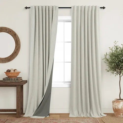 Miniatura 31 de KOUFALL - Cortinas de medio estilo francés de lino para ventana, juego de 2 cortinas cortas de 40 pulgadas de longitud, para privacidad, cortinas