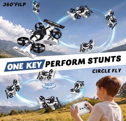 Miniatura 6 de Juguete de coche y avión volador a control remoto, juguetes para niños y niñas, dron helicóptero estilo jet con capacidad de giro de 360°, aviones