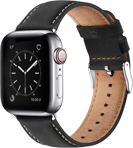 Miniatura 30 de SUNFWR Correas de cuero compatibles con Apple Watch de 1.61, 1.57, 1.5 pulgadas para hombres y mujeres, correa de repuesto de cuero genuino de grano