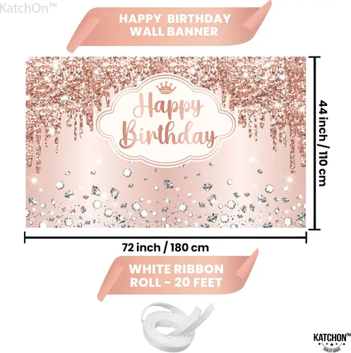 Miniatura 2 de KatchOn, Cartel extragrande de feliz cumpleaños de oro rosa, 72 x 44 pulgadas, decoraciones de cumpleaños para mujeres y niñas, pancarta de fondo