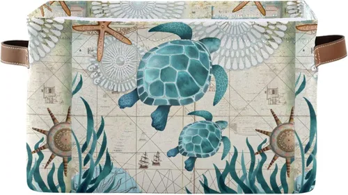 Miniatura 9 de Bolaz Cesta de almacenamiento grande con diseño náutico de estrella de mar plegable con asas para dormitorio, oficina en casa