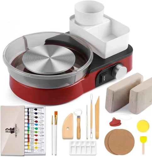Rueda de alfarería para niños, adultos y principiantes - Juego completo de alfarería con plato giratorio de 6" con rotación bidireccional, arcilla