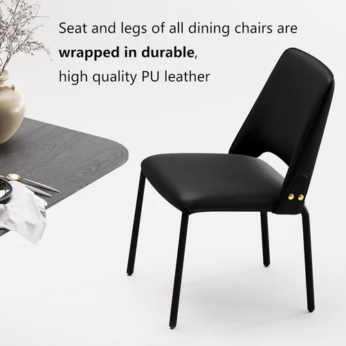 Miniatura 6 de YOUNIKE Black Luxury Modern Dining Chair Upholstered Faux Leather Comfy Kitchen Chair Single Armless Dining Room Accent Chair with Back for