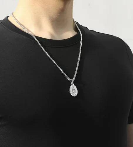 Miniatura 2 de RS Collar de Virgen María para hombre medalla milagrosa de acero inoxidable colgante de María de la Virgen medallón de María dije de Santa María