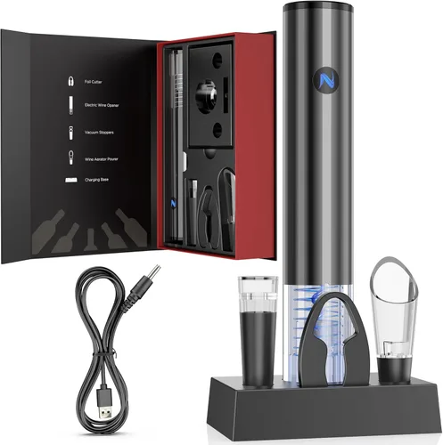 Miniatura 9 de Newise Abridor de Vino Eléctrico Recargable con Base de Carga y Cortador de Papel de Aluminio, Sacacorchos Automático para 60 Botellas, Regalo
