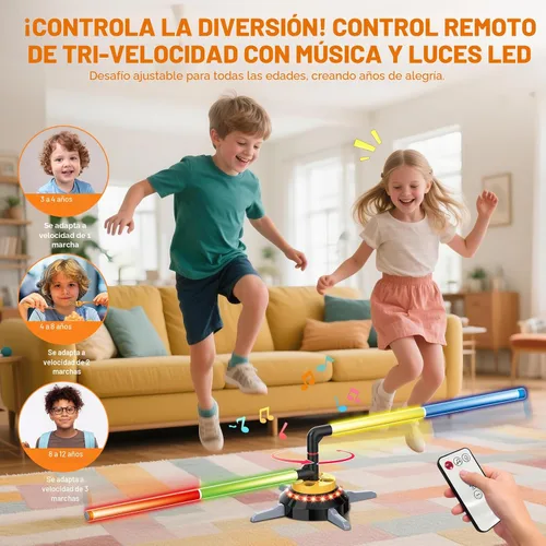 Miniatura 8 de TERRAMUS Juego de Lanzamiento de Anillos de Puf 3 en 1 para Niños, Juegos de Salto Musical Recargables con Luz LED y Control Remoto, Base Giratoria