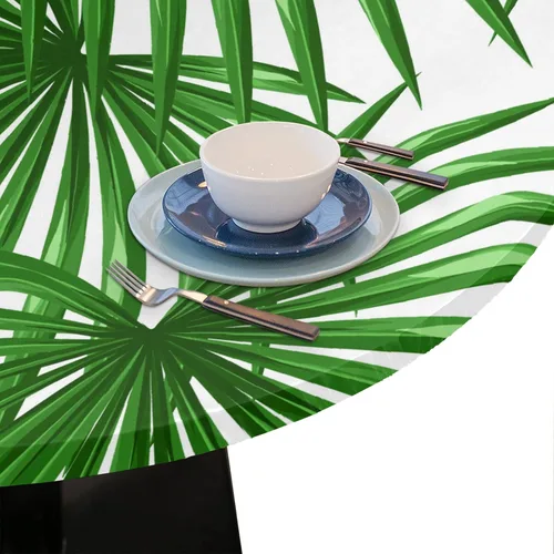 Miniatura 5 de cfpolar Mantel redondo ajustable de verano, hojas de palma tropical, borde elástico, mantel redondo lavable para uso en interiores y exteriores, se