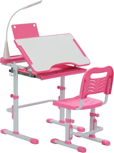 Miniatura 10 de SMAGREHO Juego de escritorio y silla para niños, mesas de escritura de estudio escolar para niños con altura ajustable con escritorio inclinable