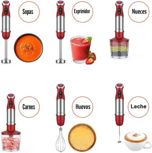 Miniatura 3 de KOIOS Licuadora de inmersión de mano 5 en 1, batidora de mano de 1000 W de 12 velocidades con motor de cobre y hoja de acero inoxidable, vaso de Rojo