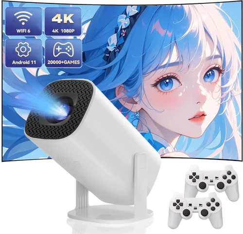 Proyector y juego P30 Max con 2 controladores inalámbricos, consola de videojuegos con juegos retro, más de 15000 juegos, 4k Smart Plus HD Auto