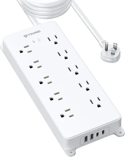 Miniatura 13 de TROND - Alargador de corriente con protector contra sobretensiones, 4000 J, certificado ETL, 10 salidas ampliamente espaciadas con 2 USB A y 2 USB