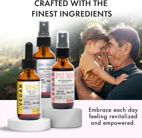 Miniatura 5 de Energy & Vitality Bundle - Trío de aerosol de vitaminas líquidas – B12 metilcobalamina, bisglicinato de hierro y D3 (Lichen) y K2 (MK4 y MK7), sin