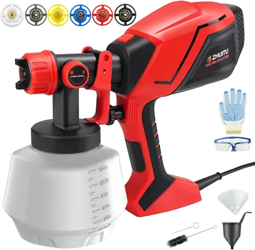 Miniatura 2 de Pulverizador de pintura HVLP de 1000 W, pistola de pintura eléctrica con 6 boquillas de cobre y 3 patrones de pulverización, contenedor de alta