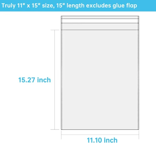 Miniatura 4 de 100 bolsas de plástico de celofán transparente de 11 x 15 pulgadas, bolsas autosellables resellables para embalaje de ropa, camisas y más