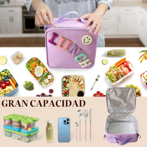 Miniatura 5 de Lonchera aislada con correa ajustable para el hombro, lonchera de nailon preppy grande con aislamiento, bolsa de almuerzo reutilizable con bolsa