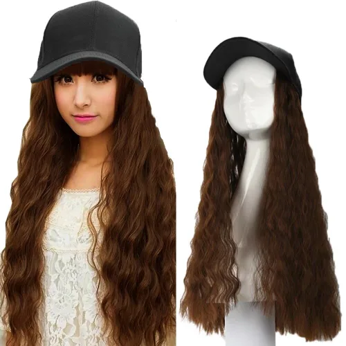 Miniatura 10 de Extensiones de cabello sintético Bobo corto con gorra de béisbol negra de 9 pulgadas, peluca con gorro de cabello negro y marrón para mujer, peluca