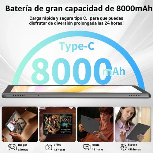 Miniatura 6 de Tablet Android con teclado, tableta Android 15 de 10 pulgadas, 26 GB+256 GB+2 TB expandir, tabletas 2 en 1 con 8 núcleos, WiFi 5G, 8000 mAh, BT5.0