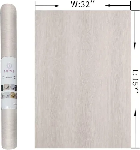 Miniatura 7 de TOTIO Papel tapiz de madera de roble extra ancho, color beige y blanco, vinilo de grano de madera de roble, papel de contacto de roble, despegar