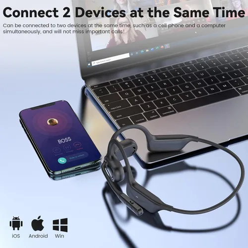 Miniatura 6 de MONODEAL Auriculares de oreja abierta con micrófono, auriculares Bluetooth 5.4 ligeros con botón de silencio de cancelación de ruido, auriculares