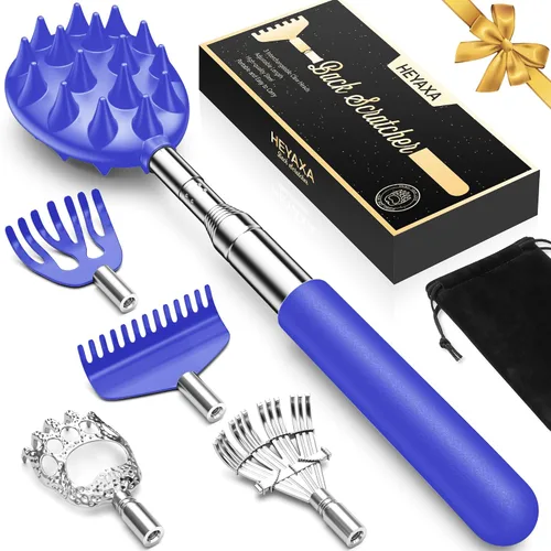 Miniatura 9 de Rascador de espalda telescópico con 5 cabezas desmontables, regalos para Navidad, rellenos de calcetines para hombres, mujeres, él, ella, papá
