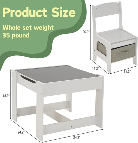 Miniatura 2 de Karl home Juego de mesa y silla 3 en 1, mesa de actividades con almacenamiento, silla de escritorio de madera para niños de 1 a 3 años, mesa
