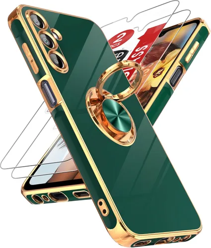 Miniatura 13 de LeYi Funda para Samsung Galaxy S22 Ultra con soporte de anillo giratorio de 360°, soporte magnético, chapado en oro rosa, borde protector para Negro