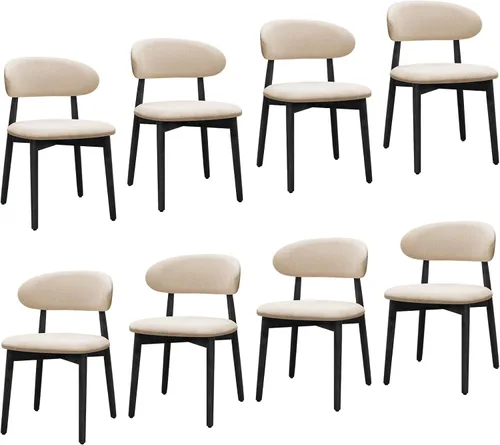 Miniatura 25 de Juego de 2 sillas de comedor estilo granja, sillas de cocina tapizadas de tela moderna de mediados de siglo, sillas de comedor de madera