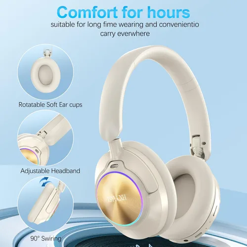 Miniatura 6 de Auriculares inalámbricos Bluetooth con cancelación de ruido con micrófono, tiempo de reproducción de 65 horas, llamadas claras, ajuste cómodo