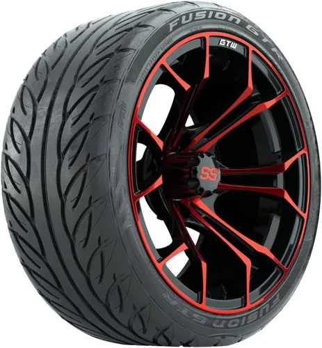 Miniatura 7 de GTW Combo de ruedas y neumáticos para carrito de golf de 15 pulgadas Ruedas Spyder azul/negro en neumáticos Fusion GTR Street 215/40-R15 (22")