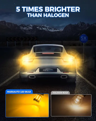 Miniatura 2 de Marsauto Bombilla LED de señal de giro, 3157 LED ámbar para reemplazo de luz de señal de giro delantera/trasera, con espejo convexo a reflector