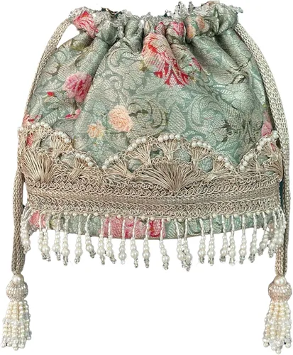 Elora Capsule Bridal Clutch - Gris Azul, bolso de mano floral, bolso para fiesta de noche, bolsas festivas Diwali, Gris azulado