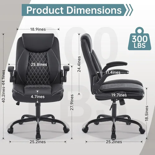 Miniatura 3 de YFO Silla ergonómica de cuero para oficina en casa, silla de oficina ejecutiva giratoria con soporte trasero con ruedas y reposabrazos abatibles