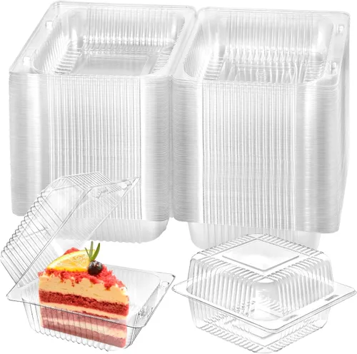 TOFLEN Paquete de 50 contenedores de alimentos de plástico con bisagras, contenedores de rebanada de pastel cuadrados transparentes con tapas con