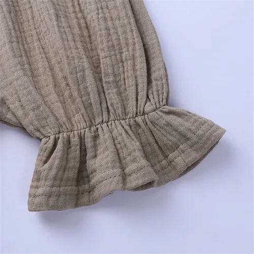 Miniatura 9 de Mameluco de lino y algodón para bebé niña con lazo de encaje, 1 pieza, ropa para bebé (verde, 6-12 meses)