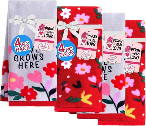 VOOVA & MOVAS Juego de 4 toallas de mano para el día de San Valentín para el baño, juego de 4 unidades, 100% algodón suave, (16 x 25 pulgadas),