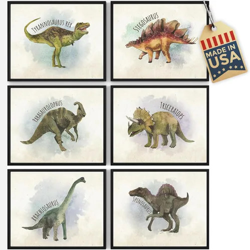 Miniatura 13 de DREAM BIG PRINTABLES Impresiones artísticas de acuarela de dinosaurios (juego de 4) – sin marco – 8 x 10 s El juego incluye tiranosaurio Rex