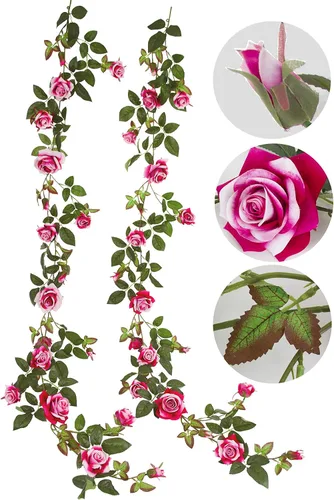 Guirnalda de rosas artificiales (10 unidades, 5.9 ft, 5.9 ft, de largo, para decoración del hogar, color fucsia