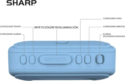 Miniatura 4 de Sharp Reloj despertador digital – Caja táctil con acabado de goma suave – Funciona con pilas – Retroiluminación azul bajo demanda – Alarma