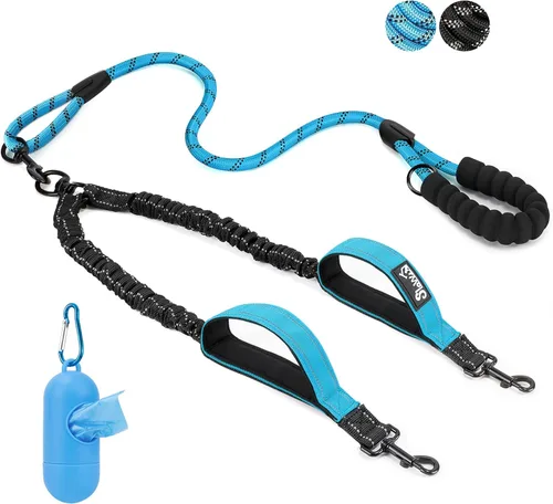 Miniatura 11 de SlowTon Correa doble para dos perros – Correa para perro sin enredos, correa giratoria de 360° reflectante doble para perro con dos asas acolchadas