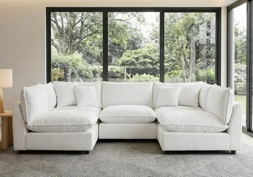 Miniatura 51 de Iroomy Oversized Modular Sectional Sofa, Chenille Cloud Couch, Deep Comfy Seat, 4-Seater Sofas, Couches, Living Room, Beige