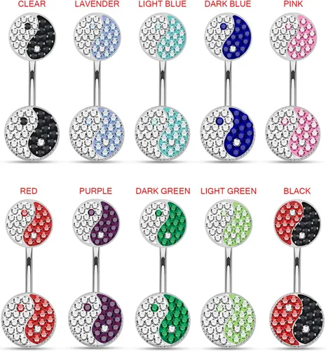 Miniatura 2 de Multi Piedra de vidrio doble Yin Yang plata de ley 925doble lado ombligo anillo de la joyería