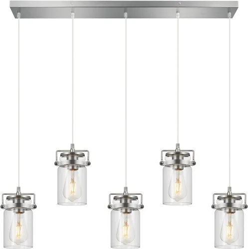 Miniatura 11 de Iluminación colgante para isla de cocina, lámpara colgante de cristal moderna lineal para comedor, 1 luz, lámpara colgante industrial para techo