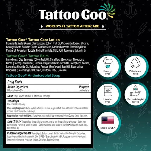 Miniatura 8 de Tattoo Goo El kit de cuidado posterior incluye jabón antimicrobiano, bálsamo y loción, cuidado del tatuaje para mejorar el color + curación rápida