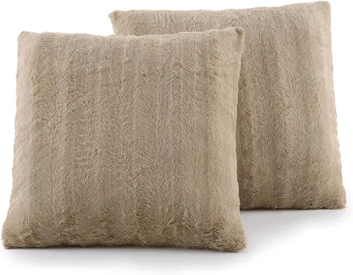 Cheer Collection Almohadas Decorativas de Piel Sintética - Almohadas Decorativas para Sofá, Almohadas para Cama, Almohadas de Acento Color Arena