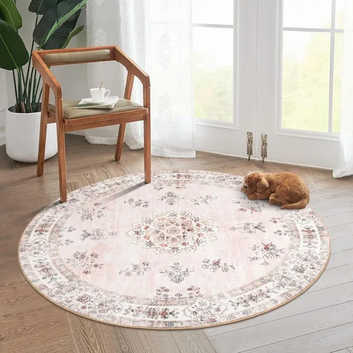 Miniatura 17 de Lahome Alfombra de pasillo rosa de 2 pies 6 pulgadas x 8 pies para pasillo, alfombra europea con estampado floral vintage lavable para cocina, baño