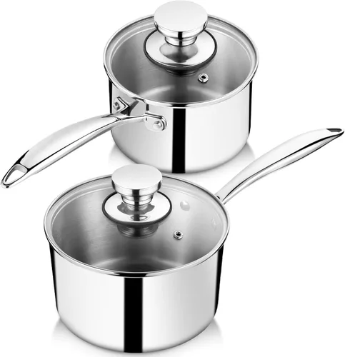 Miniatura 11 de P&P CHEF Olla y cacerola de tres capas de 1 cuarto de galón, sartén de acero inoxidable con tapa, olla de inducción de cocina, utensilios de cocina