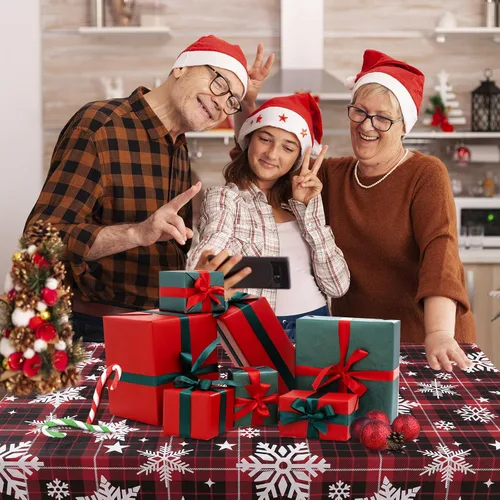 Miniatura 7 de UMINEUX Mantel de Navidad con reverso de franela, mantel rectangular de vinilo impermeable lavable para fiestas de Navidad, bodas, vacaciones