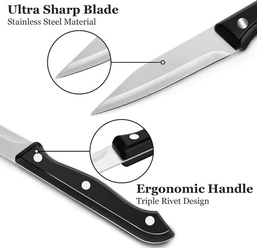 Miniatura 3 de BEWOS Juego de 4 cuchillos de pelar - Cuchillos de pelar con mango ergonómico, cuchillos de pelar de triple remache de 8,9 cm, peladores de acero